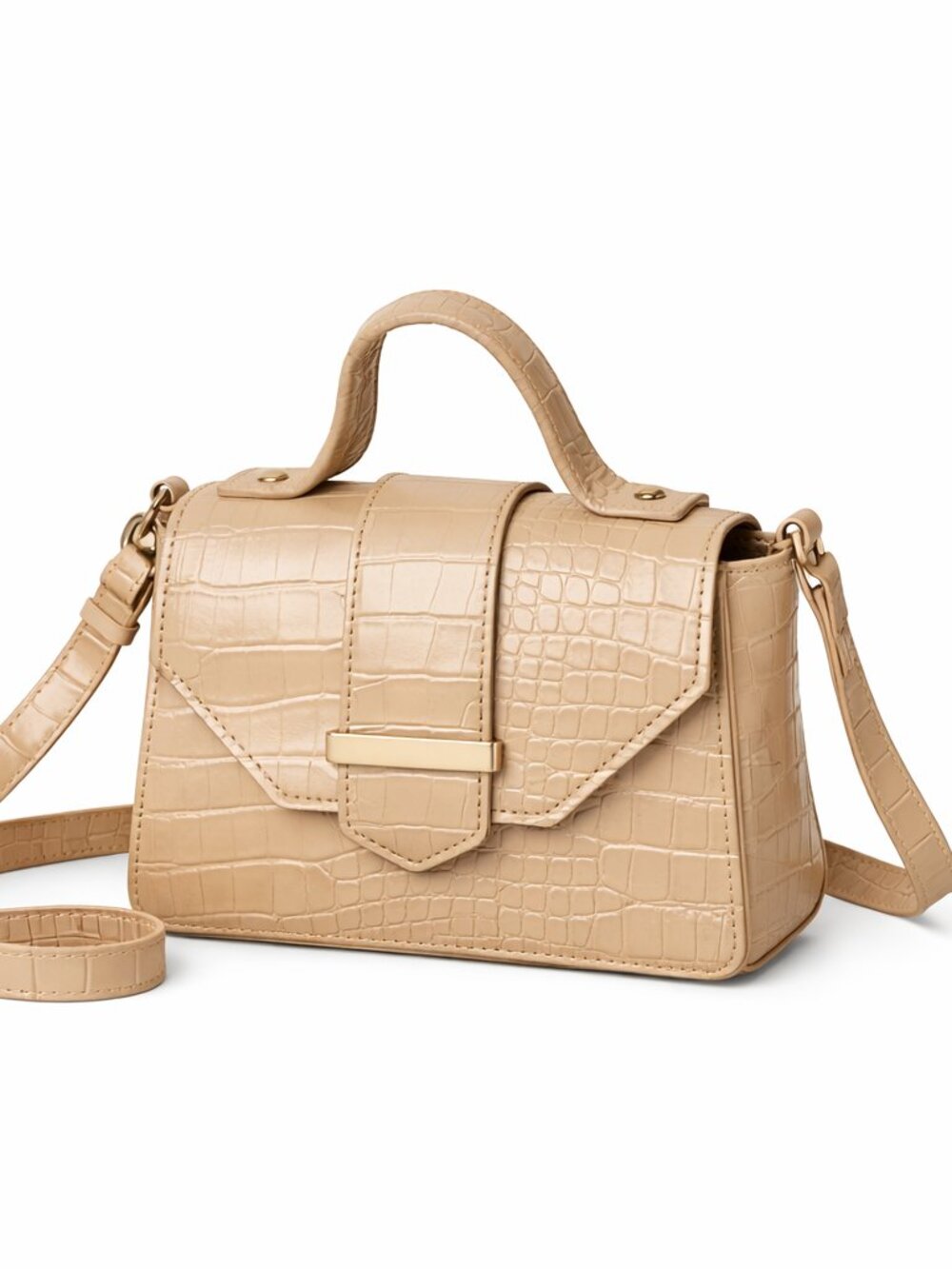 Primark Beige Croc‑Embossed Vinyl Shoulder Bag
